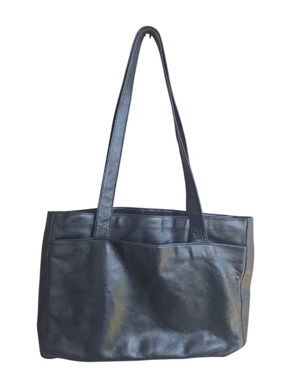Vintage Perlina Black Leather Tote Bag Y2K Shoulder Purse Work Office